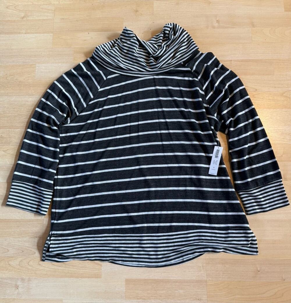 Chico's Black and White Striped Cowl Neck Jersey Top Size XXL (4) NWT